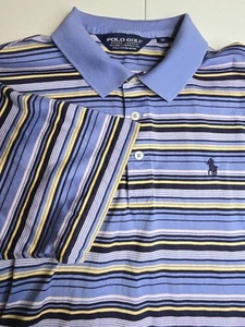POLO RALPH LAUREN Golf Men's Medium Shirt Blue Yellow White Stripes -429 - Picture 1 of 8