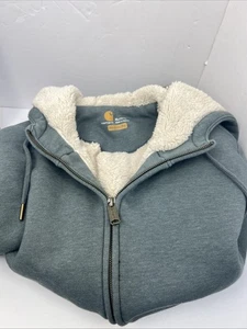 Carhartt Green Gray Relaxed Fit Sherpa Lined Full Zip Hooded Sweatshirt XL - Picture 1 of 10
