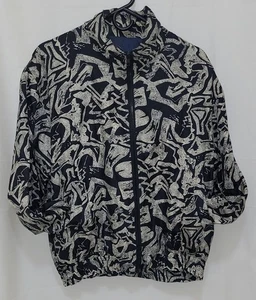 Vintage BOGARi Silk Bomber Jacket Padded Shoulders Abstract Navy/Beige Men Small - Bild 1 von 5