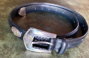 Onyx Brighton Gürtel Herren 32 schwarz geflochten Leder silber Golf Medaillons Conchos - Bild 1 von 9