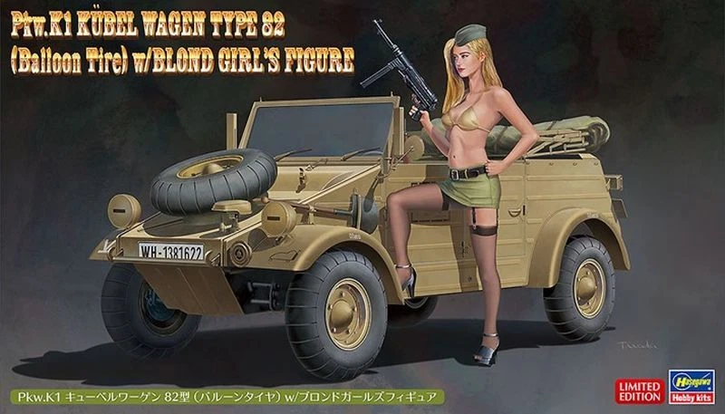 Pkw.k1 Kubelwagen Type 82 (balloon Tire) W/blond Girl Figure  Hassp473 1:24 Kit - Immagine 1 di 1