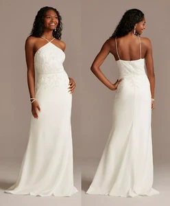 NWT DB STUDIO Size 2 Beaded Stretch Crepe Halter Sheath Wedding Gown #AP2E209212 - Picture 1 of 24