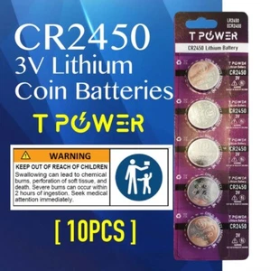 10x Tpower CR2450 3V Cell coin lithium button battery DL2450 ECR2450 wholesale - Picture 1 of 3