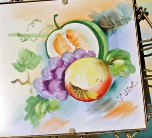 Handbemalte Obst faltbare Drahtbasis Fliese Untersetzer Küche Wand Dekor, 8" Durchmesser - Bild 1 von 7