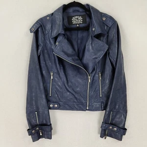 Blanc Noir Jacket Womens Medium Blue Faux Leather Vegan Moto Biker Motorcycle - Picture 1 of 13