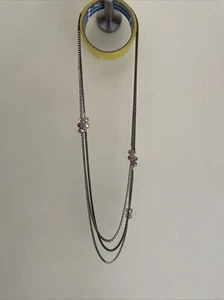 Triple Strand Long Necklace Beaded Detail Gold Silver Possibly Accessorize - Foto 1 di 11