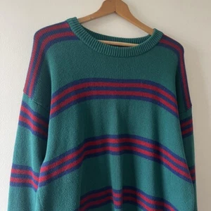 Vintage Eddie Bauer Multicolor Striped Sweater Crewneck Size Large 80s 90s Teal - Picture 1 of 3