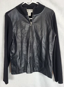 PENDLETON Jacket Womens Petite M black leather full zip sweater knit sleeves - Picture 1 of 4