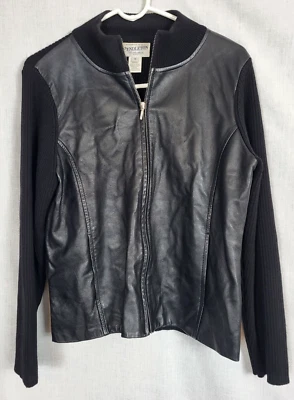 PENDLETON Jacket Womens Petite M black leather full zip sweater knit sleeves - Image 1 of 4