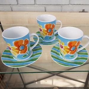 flirt Kaffeebecher mit  Untertassen "Spring" bunt  3 Stück - Bild 1 von 3