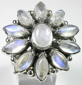 Cocktail riesiger Ring mit 11 Mondsteinen in Sterlingsilber Statement - Bild 1 von 3