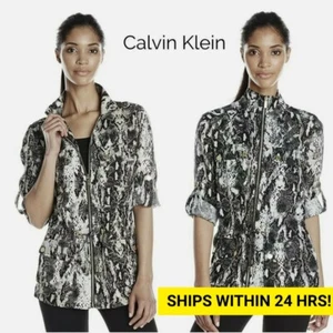 Calvin Klein Black White Gray Animal Zebra Print Linen Shirt Jacket, Small $160 - Picture 1 of 5