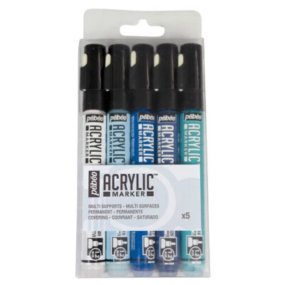 5pc Pebeo Acrlyic Based Paint Markers 1.2mm Blue Hue Creative Art Painting - image 1 of 2