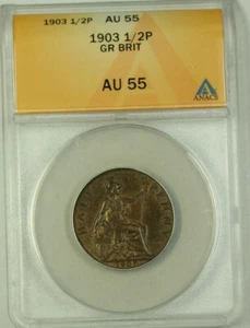 1903 Great Britain 1/2 Penny Coin ANACS AU-55 - Picture 1 of 2