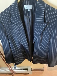 Rosen Seide 2 Teiler Damen Anzug Nadelstreifen Dark Navy Suit Gr. 44 RefcJc # 78 - Bild 1 von 24