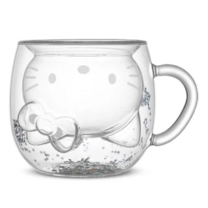 NIB Hello Kitty 50th Anniversary 3D Double Wall Sparkling Glass Mug By Joyjolt - Picture 1 of 11