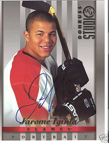 FOTO DE ESTUDIO DONRUSS AUTOGRAFIADA 1997-98 DE JAROME ORIGINLA FIRMADA Calgary Flames 8x1 Foto 1 de 1