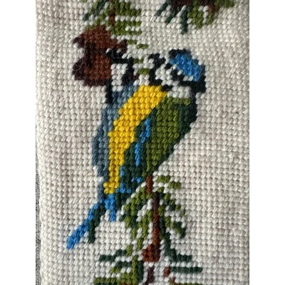 Vintage Christmas Cross Stitch Tapestry Wall Hang Needlepoint Holiday blue tit  - Image 1 of 4