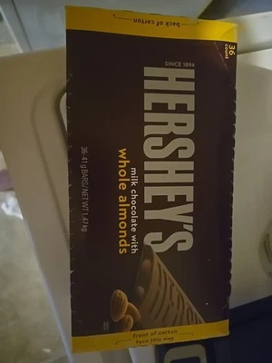 HERSHEY'S Milk Chocolate with Whole Almonds Candy Bars, 1.45 oz 36 Count - Image 1 of 3