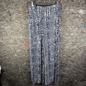 Pantalones Three Dots para mujer medianos azules blancos pierna ancha tirar de rayón geométrico azteca - Imagen 1 de 11