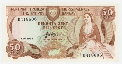 Cyprus 50 Cents 1-10-1983 Pick 49 XF+ Circulated Banknote - Image 1 of 2