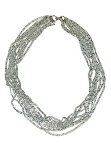 Collana girocollo Sarah Coventry 8 fili tono argento maglia multistrato 15" - Foto 1 di 9