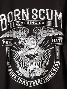 Born Scum Clothing Co Graphic T Shirt Medium Freedom Tee Pure Hate Biker Eagle - Picture 1 of 6