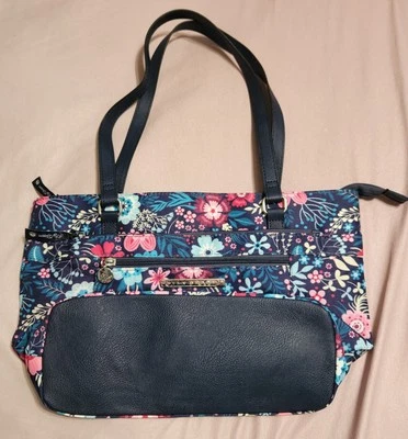 Nuevo Bolso de Hombro Sin Etiquetas Lily Bloom Azul Marino Floral Doble Mano Foto 1 de 4