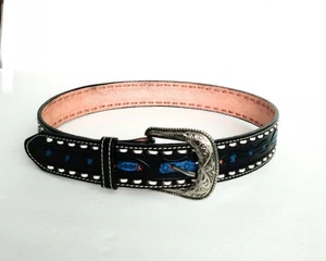 Cinturón Western Unisex Negro y Azul Cinturón Cinto Vaquero Vaqueta Talla 34 - Imagen 1 de 6