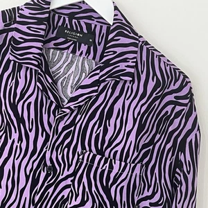 Religion Shirt Size Medium M Large Short Sleeve Mens Purple Black Relaxed Fit - Picture 1 of 11