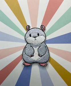Embroidered iron on patch: Tam the Tiny Hamster Grump face. - Picture 1 of 2