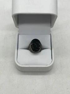 Vintage Carved Floral Black Agate Sterling Silver Ring! Size 6! - Picture 1 of 4