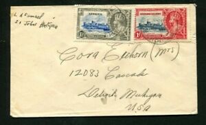 1935 Silver Jubilee Antigua 1 1/2d and Leewards 1d on cover to USa
