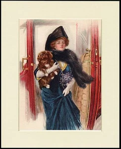 PEKINGESE AND EDWARDIAN LADY LOVELY LITTLE DOG PRINT MOUNTED READY TO FRAME - Bild 1 von 1