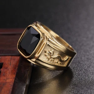 Men Women Gold Plated Stainless Steel Red Stone Ring Band Wedding Gift Size 7-12 - Picture 1 of 20