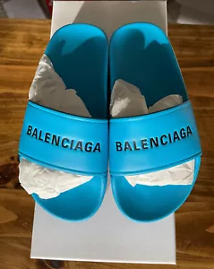 Balenciaga Classic Logo Slide 'Turquoise' Sz 35 / 5 - SKU: 517226 WAL00 4388 - Picture 1 of 9
