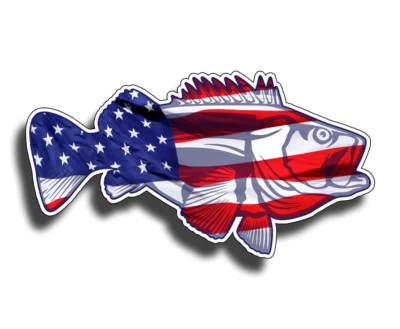 REAL STICKY USA Bass Fish Sticker American Flag Fishing Boat Car Vehicle Window Bumper Decal