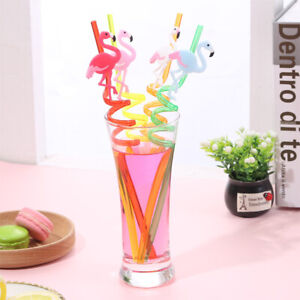 4pcs Rose Plastic Flamingo Cocktails Drinking Straw Hawaii Beach Party Supply