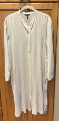 NUEVO CON ETIQUETAS Camisa Túnica Larga Eileen Fisher Hueso Seda Cuello Mandarina C/L $298 M Foto 1 de 4