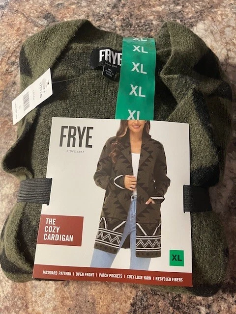 Frye The Cozy Cardigan Womens M Green Aztec Southwestern Open