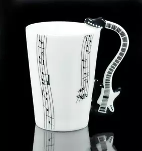 1PC 8OZ Porcelain Musical Instrument Cup Black Guitar Style Coffee Mug - Picture 1 of 3