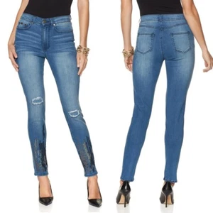 DG2 by Diane Gilman Raindrops Sequin Denim Skinny Jean 492013-J - Picture 1 of 3
