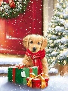 DIY Paint by Numbers Canvas Cute Dog Snow Xmas Theme Oil Acrylic Painting 30x40 - Picture 1 of 4