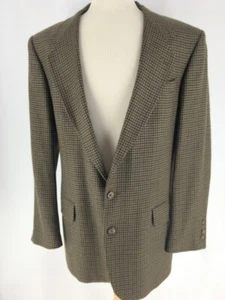 Oscar dela Renta 44 Long Mans Sport Coat Jacket Olive Brown Wine Houndstooth - Picture 1 of 6
