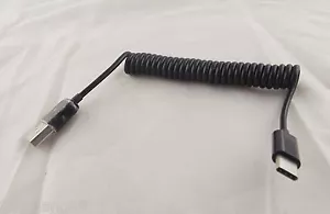 USB 3.1 C Type Male To 2.0 A Male Spiral Coiled Data Sync Adapter Cable 1M Black - Picture 1 of 6