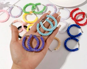 Hoop Earrings Big Round Choose From Many Colours - Picture 1 of 37