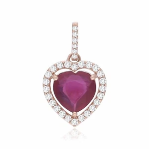 2Ct Simulated Ruby Heart Necklace With Moissanite 14K Rose Gold Plated 925Silver - Picture 1 of 3