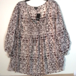 Torrid Top Sz 4 Brown Floral 3/4 Sleeve Blouse Semi Sheer Summer Cover Up Shirt - Picture 1 of 7