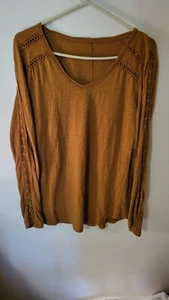 Faded Glory Shirt Womens Large Burnt Orange Long Sleeve V Neck Embellished 30 L - Picture 1 of 19