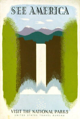 SEE AMERICA VISIT THE NATIONAL PARKS TRAVEL USA VINTAGE POSTER REPRO - Image 1 of 3